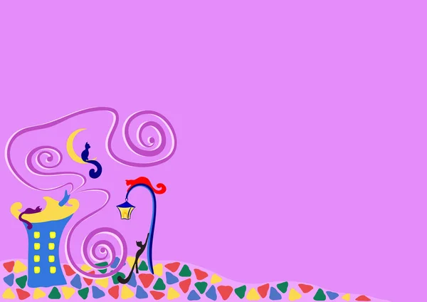 kedilerin akşam, illüstrasyon, vektör şehir