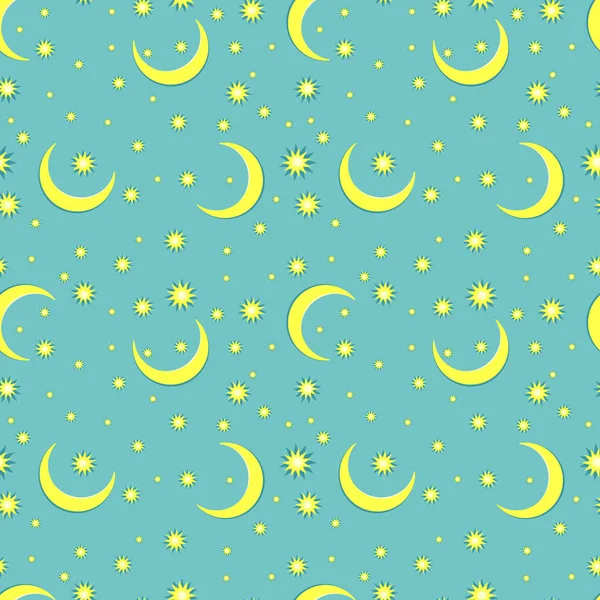 Aylar ve yıldızlar gökyüzünde desenle. Vektör