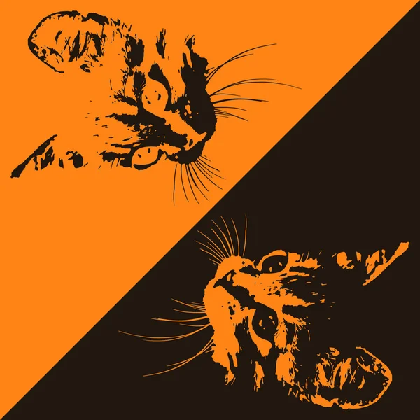 Katzensilhouetten auf braunem und orangefarbenem Hintergrund. Vektorillustration — Stockvektor