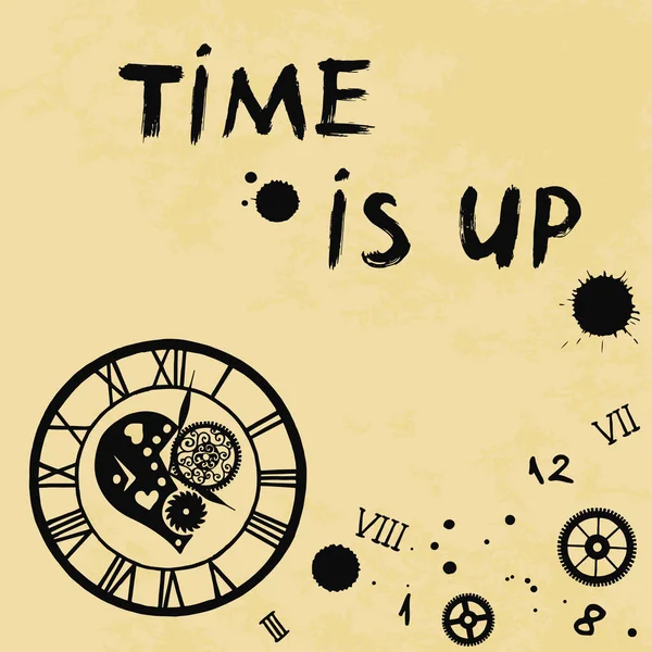 Saatler zaman yazıt ile Victoria tarzı içinde kalmış eski kağıt arka, elle çizilmiş. Vektör çizim