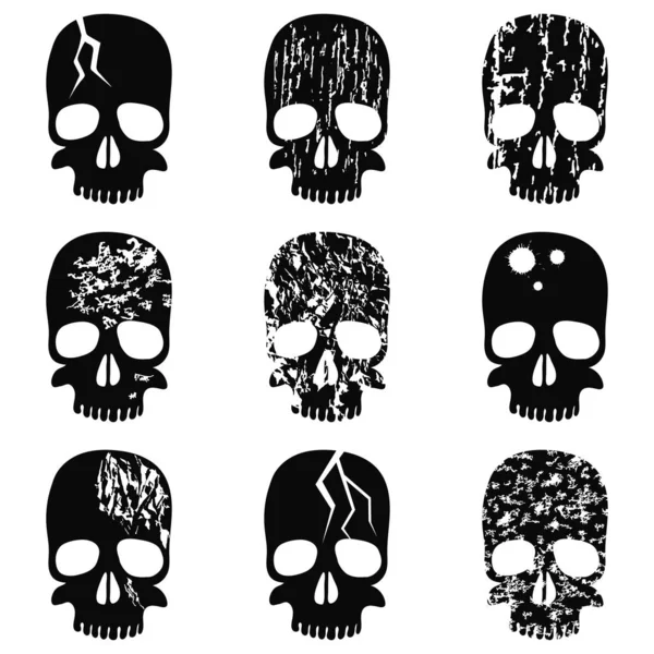 Patrón Sin Costuras Conjunto Cráneos Con Diferentes Texturas Calaveras Negras — Archivo Imágenes Vectoriales