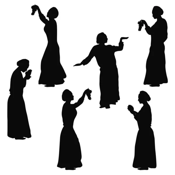 Set Images Female Silhouettes Woman Grape Woman Turban Silhouette Vector — Stock Vector