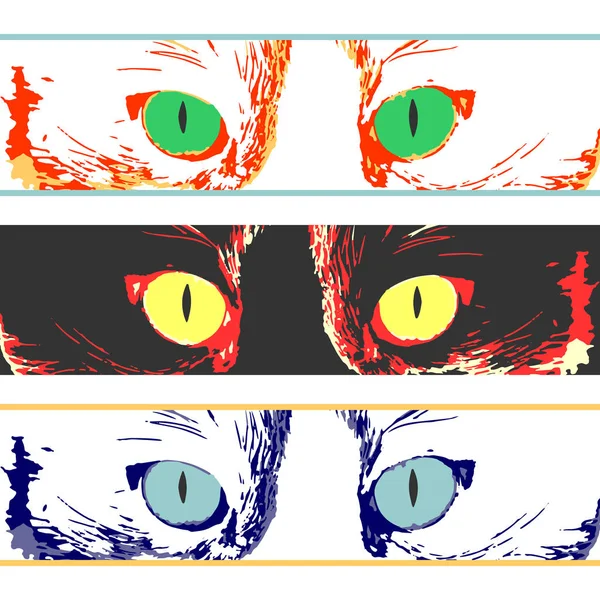 Üç kedi görüntüsü. Kedi gözleri. Vektör illüstrasyonu