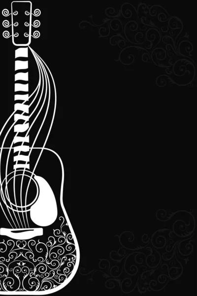 Süslü gitar. Dekoratif tebrik kartı, davetiye, vektör illüstrasyonu
