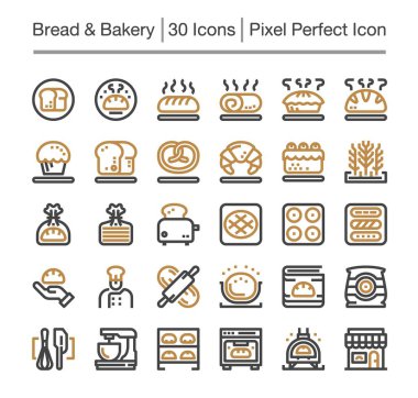 ekmek ve fırın hattı Icon set