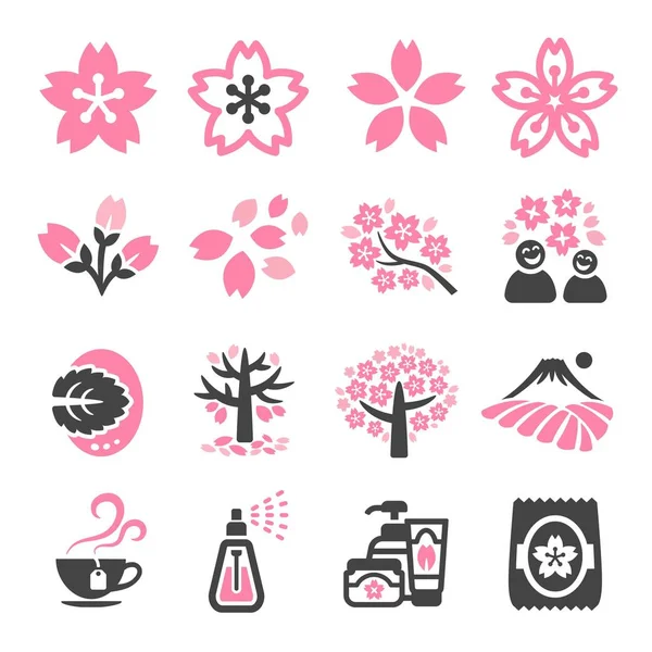 Cherry Blossom Icon Set — Stock Vector