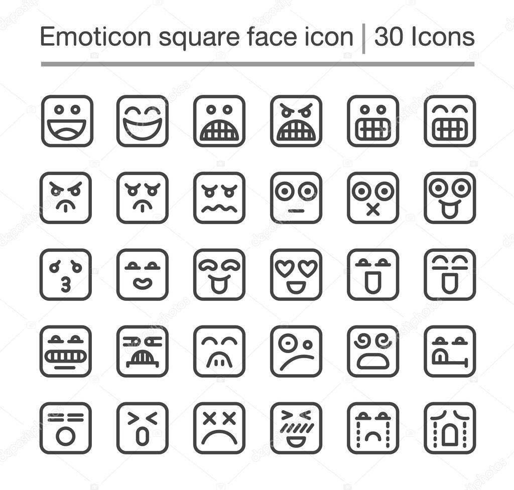 emoticon square face line icon set