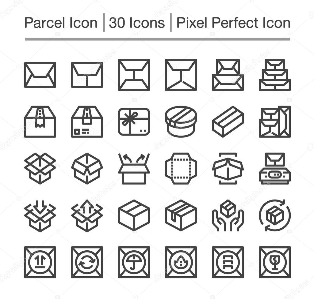 parcel and package line icon set