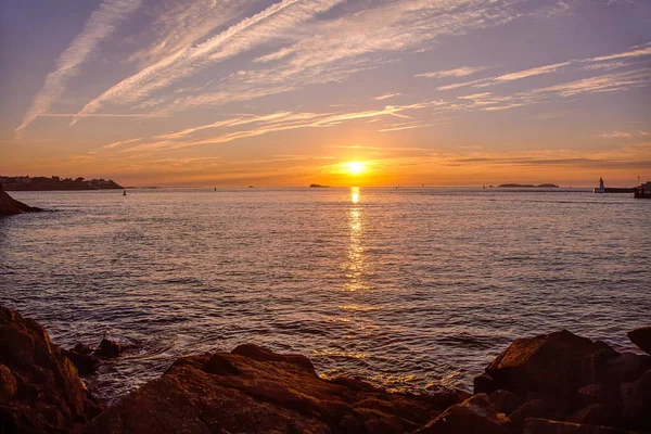 Piękny Zachód Słońca Saint Malo Francji Bretania — Zdjęcie stockowe