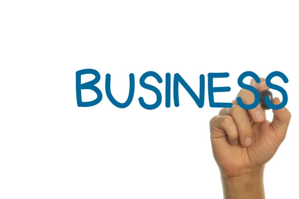 Hand schrijven Business in blauw op scherm — Stockfoto