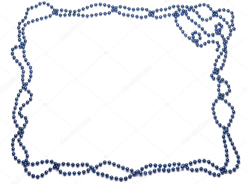 beaded frame on Mardi Gras blue on white background