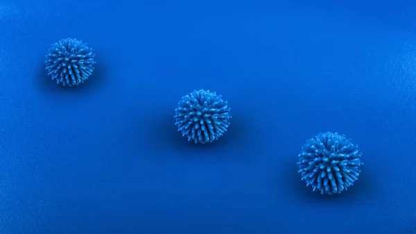 Orta Doğu solunum sendromunun Coronavirus türünün bir modeli ve mavi arka planda yeni bir koronavirüs. — Stok fotoğraf