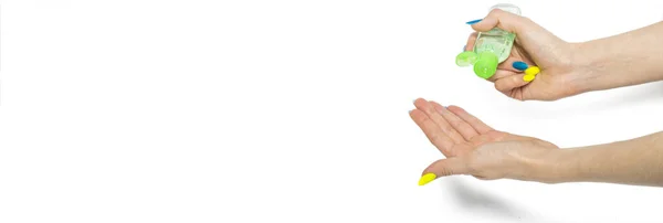 Женские Руки Лечат Себя Антисептическим Гелем Белом Фоне — стоковое фото