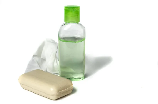 Coronavirus Prevention Antibacterial Wipes Soap Hand Sanitizing Gel Protect Virus — Stock Photo, Image