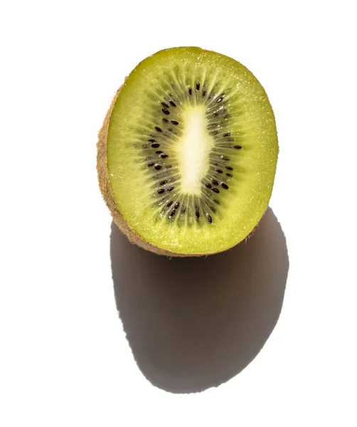 Half Sweet Kiwi Fruit White Background Deep Shadow — Stock Photo, Image