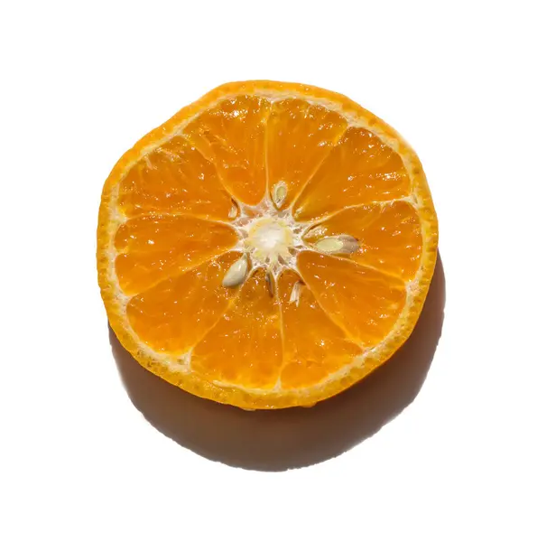 Slice Sweet Tangerine White Background Deep Shadow Sun — Stock Photo, Image