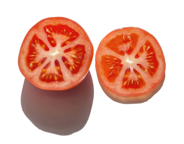 Half Slice Red Tomato White Background Shadows — Stock Photo, Image