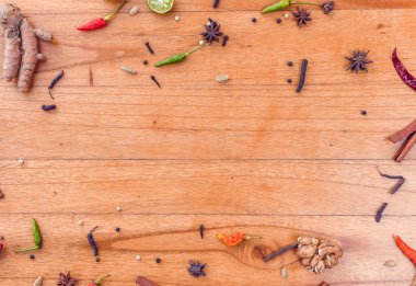 Çerçeve muhtelif baharatlar Üstten Görünüm