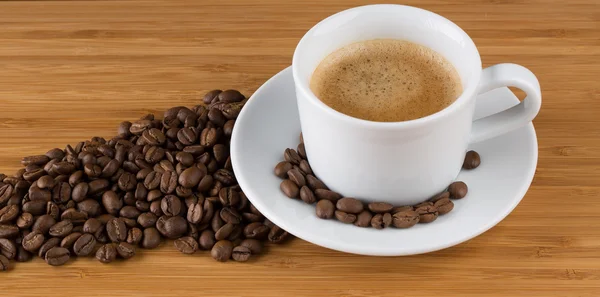 Kaffeetasse Top Ansicht Auf Holztischhintergrund — Stockfoto