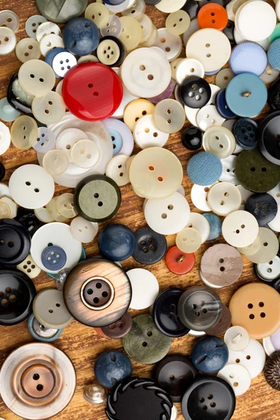 Set Vintage Buttons Old Wooden Table Stock Image