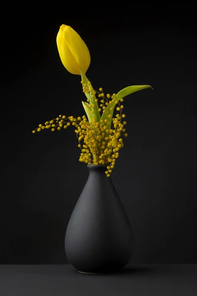 Žlutý tulipán na černém pozadí — Stock fotografie