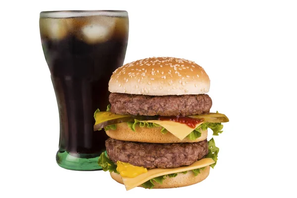 Duplo cheeseburger e cola — Fotografia de Stock
