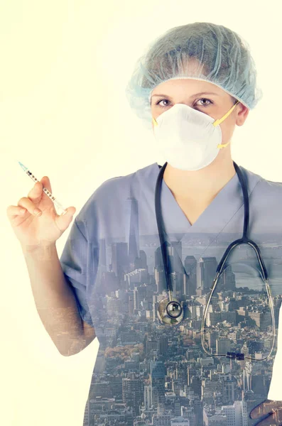Tıbbi hemşire çift pozlama — Stok fotoğraf