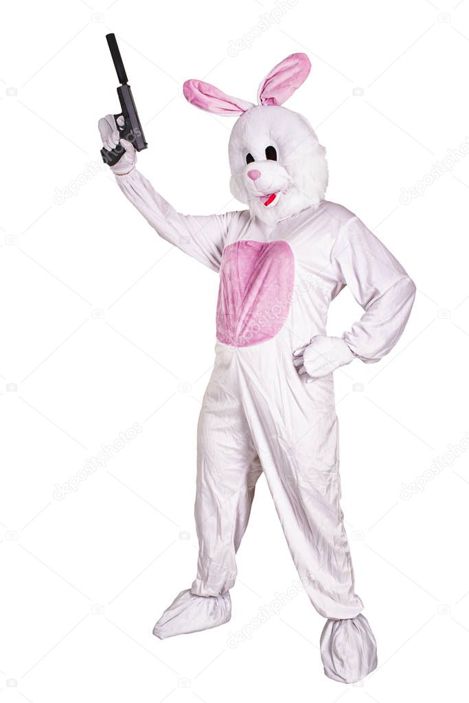 Rabbit mascot with a gun