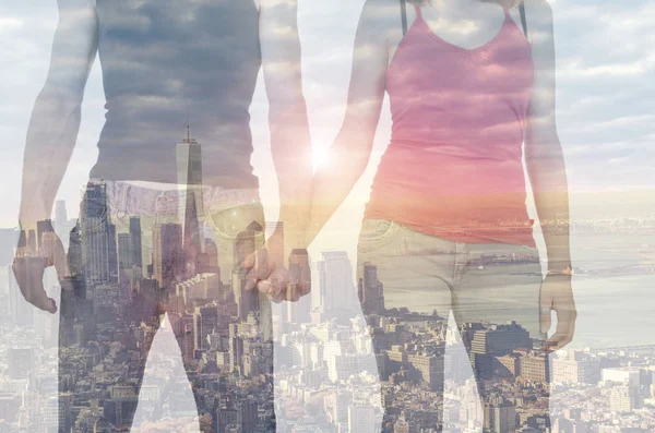 Doppelbelichtung eines Paares, New York — Stockfoto
