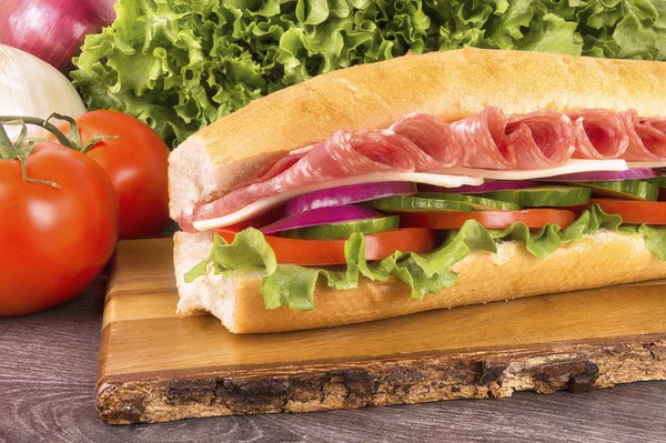 Close-up op onderzeese salami sandwich — Stockfoto