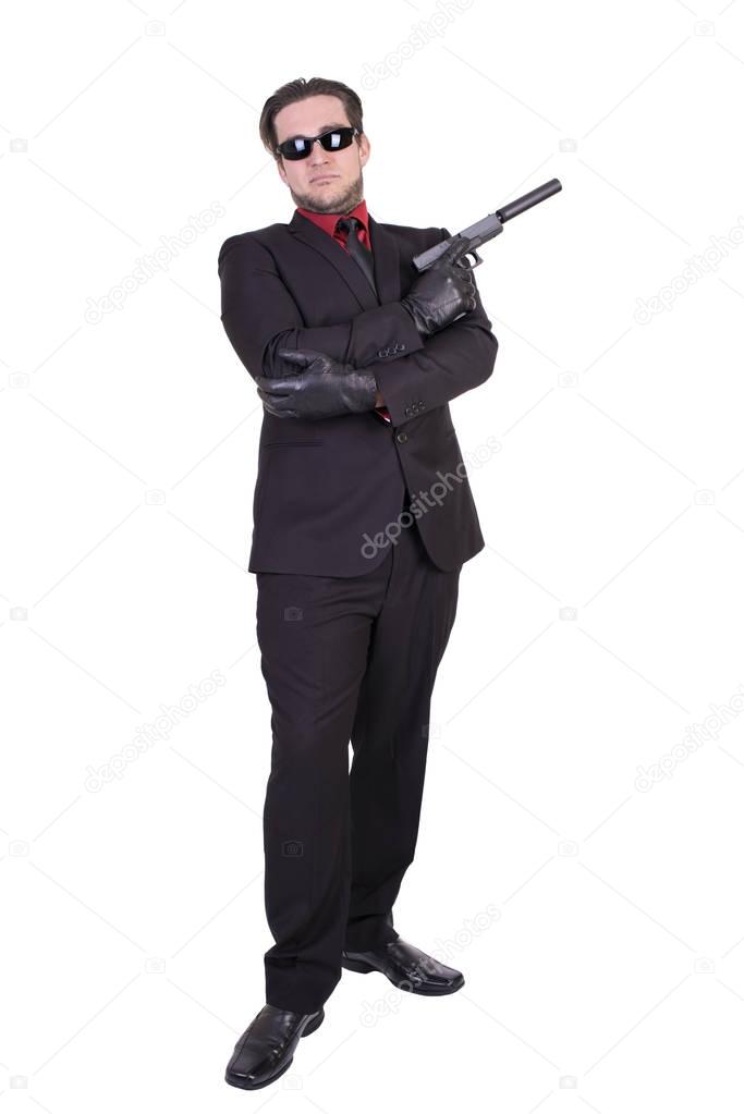 Handsome man holding gun