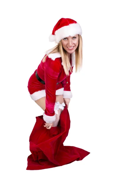 Menina sexy bonita usando roupas de Papai Noel — Fotografia de Stock