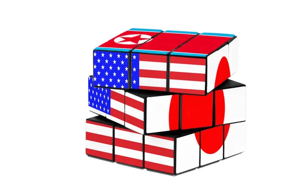 USA, Japan and North Korea flag puzzle shape — Stock Photo, Image