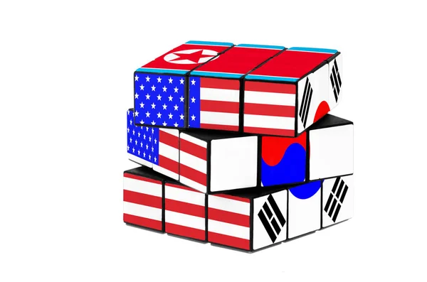 米国、韓国と北朝鮮の国旗パズル図形. ロイヤリティフリーのストック写真