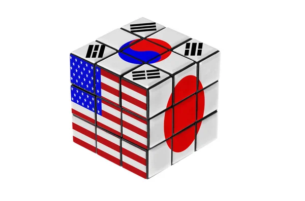アメリカ、韓国、日本の国旗パズル図形. ストックフォト
