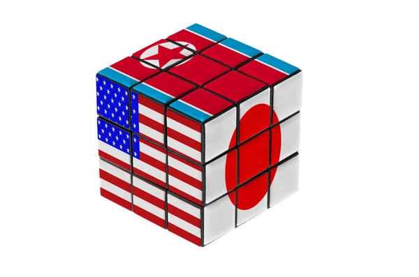 アメリカ、日本と北朝鮮の国旗パズル図形. ストック画像