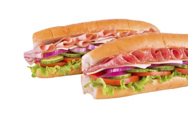 Beyaz arka plan üzerinde izole denizaltı sandviç ikilisi.