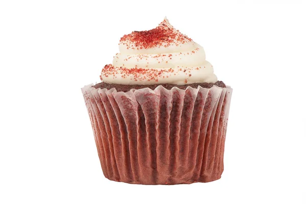 Vero Primo Piano Delizioso Cupcake Compleanno Velluto Rosso Isolato Sfondo — Foto Stock