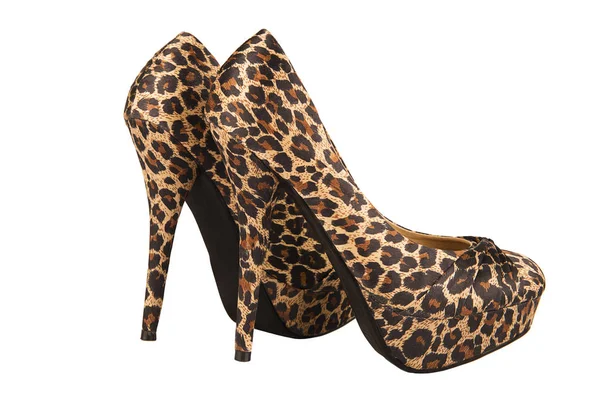 Zapatos Tacón Alto Estampado Leopardo Aislados Sobre Fondo Blanco —  Fotos de Stock