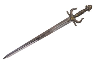 Sword disposed by diagonal, isolated on white background. Cut out.