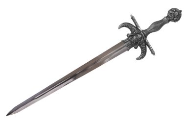Sword disposed by diagonal, isolated on white background. Cut out.