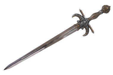 Sword disposed by diagonal, isolated on white background. Cut out.