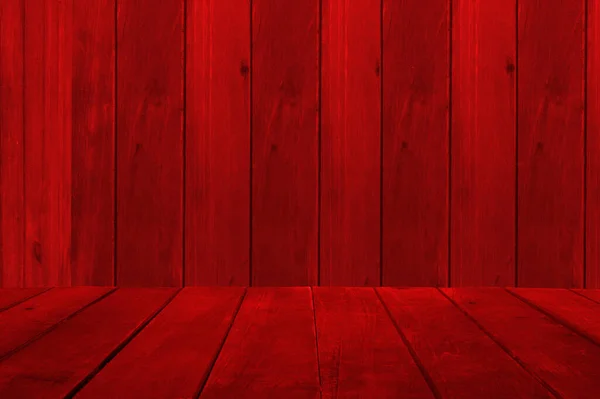 Esposizione Vuota Sfondo Tavolo Assi Legno Rosso Copia Spazio Testo Foto Stock