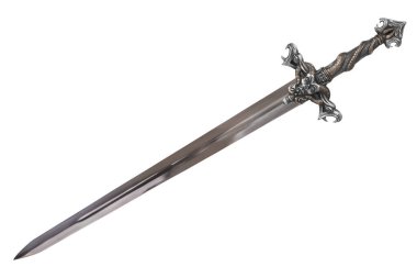 Sword disposed by diagonal, isolated on white background. Cut out.
