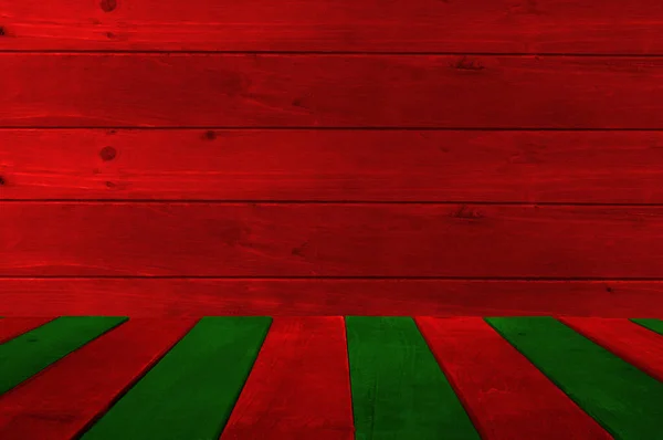 Prázdný Displej Pozadí Stůl Červených Zelených Dřevěných Prken Kopírovat Místo — Stock fotografie