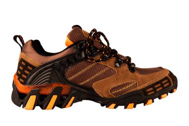 Beyaz arka planda izole edilmiş yürüyüş ayakkabısının yan görüntüsü. Kes şunu..