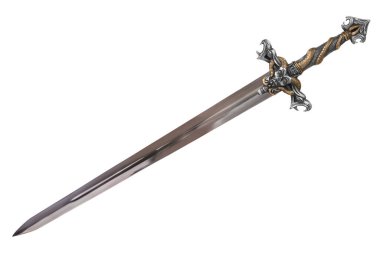 Sword disposed by diagonal, isolated on white background. Cut out.