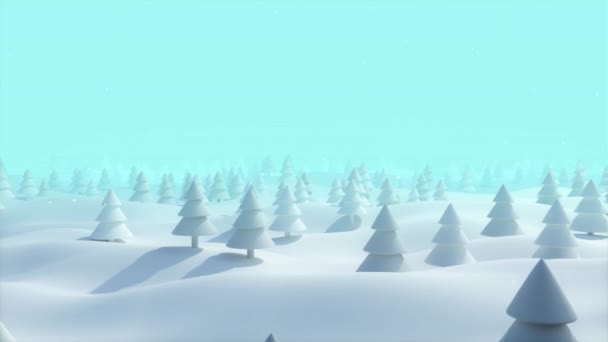 Heiligabend Winter Waldlandschaft Mit Schneeverwehungen Schneefall Auf Hellblauem Hintergrund Panoramakamera — Stockvideo