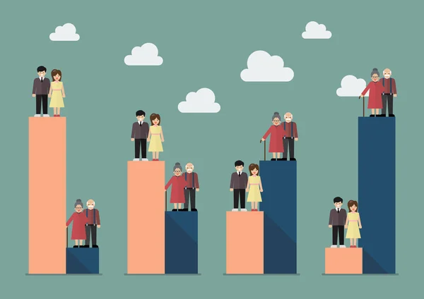 Envejecimiento de la población con tendencia al trabajo — Vector de stock