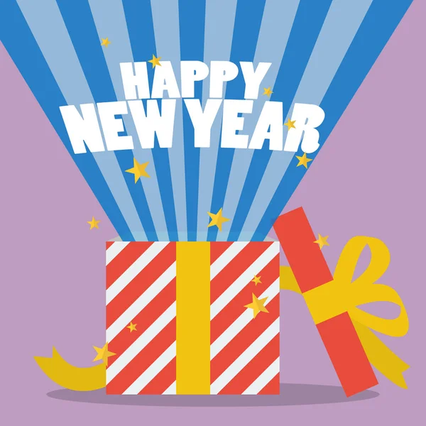 Feliz año nuevo con una caja de regalo — Vector de stock